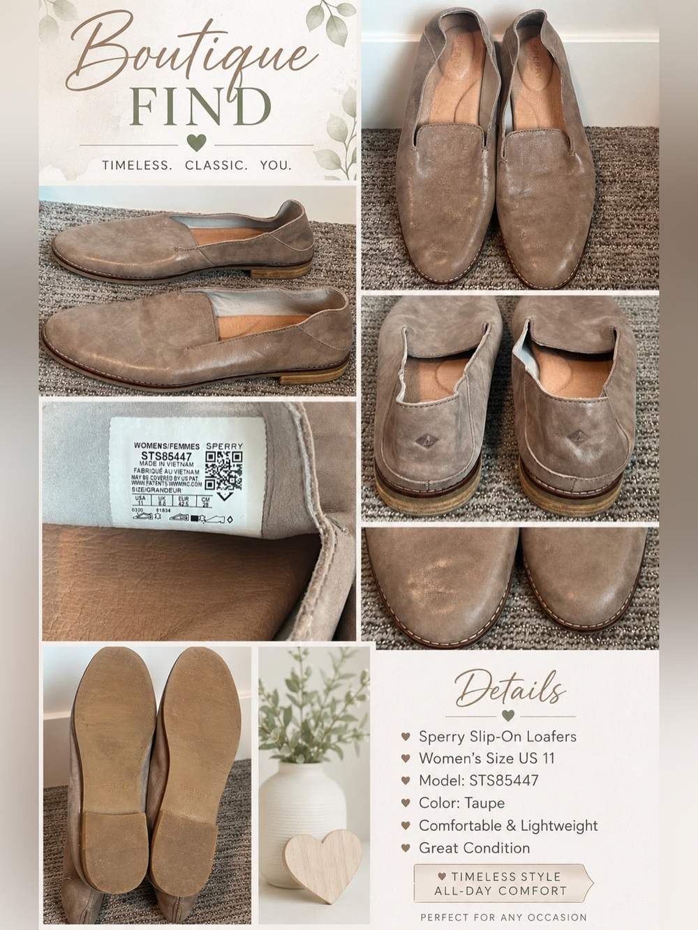 Sperry Taupe Slip-On Loafers women’s size 11